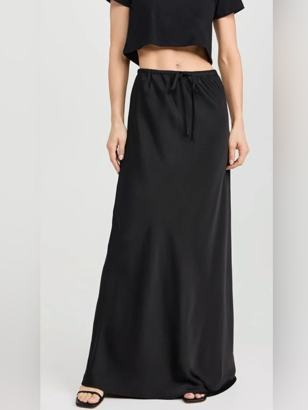 NWT WAYF BLACK DRAWSTRING LINEN LINED MAXI SKIRT